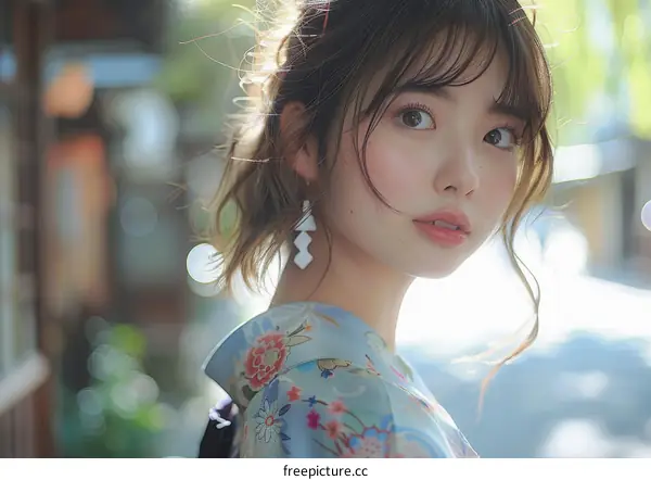 Asian Woman in Traditional Japanese Kimono
