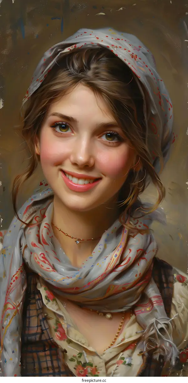 portrait of a smiling woman with a headscarf