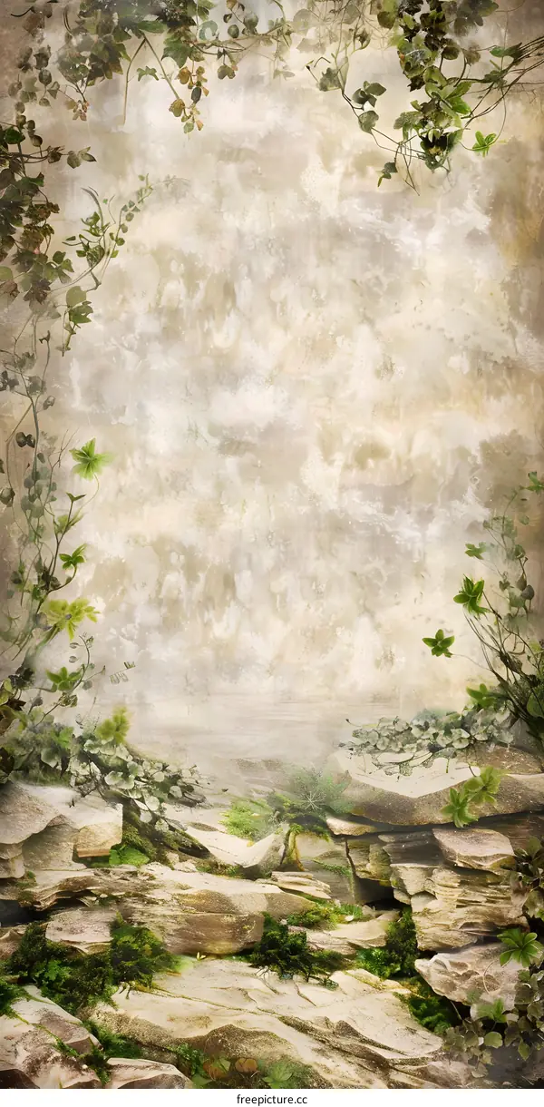 Stone Texture Background With Green Vines