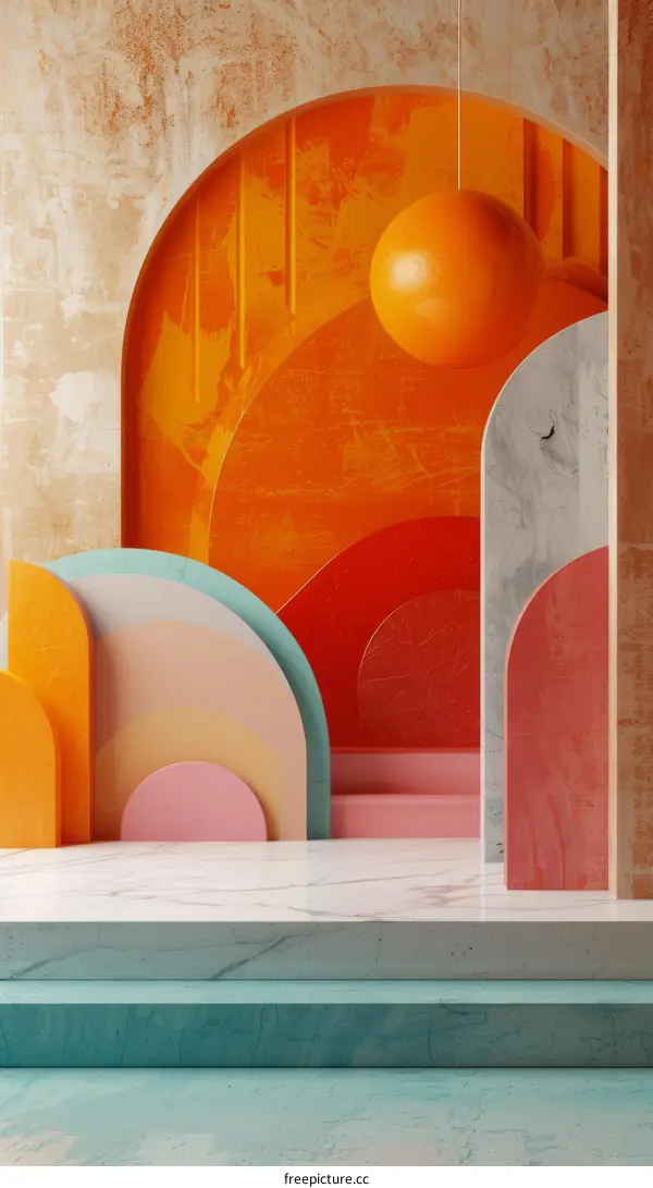 Abstract 3D Rendering of Colorful Geometric Shapes