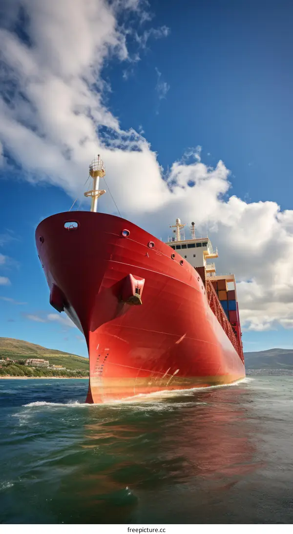 Red Cargo Ship Sailing on the Ocean