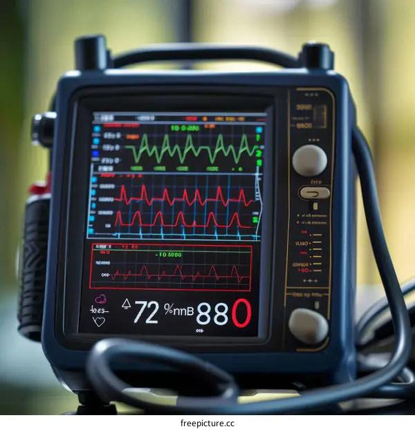 Patient monitor displaying vital signs