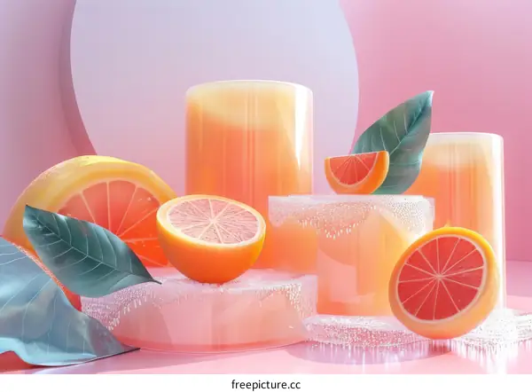 Pink and Orange Grapefruit Juice Still Life