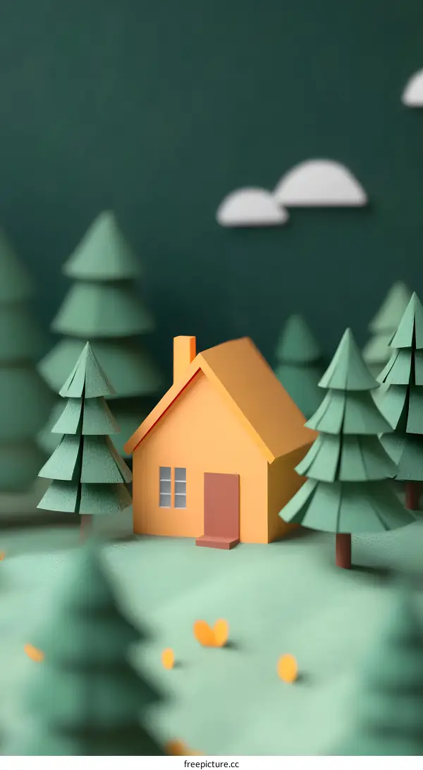 Papercraft House in a Forest Scene