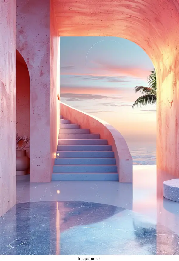 Pastel Pink Architectural Staircase View