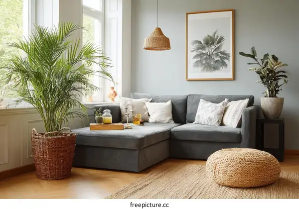 Modern Cozy Living Room Interior Design with Greenery