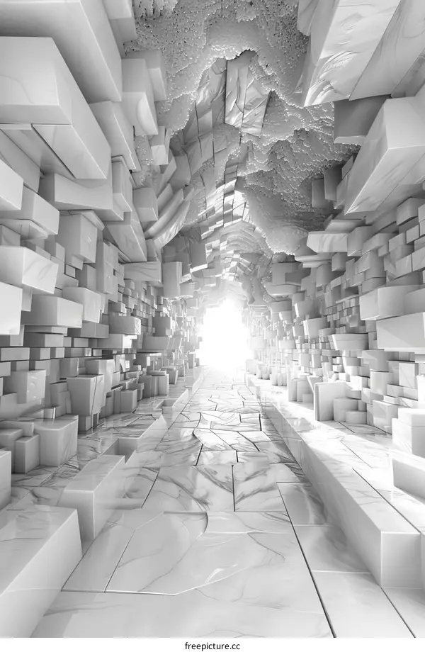 Futuristic Tunnel of Glowing White Marble Blocks