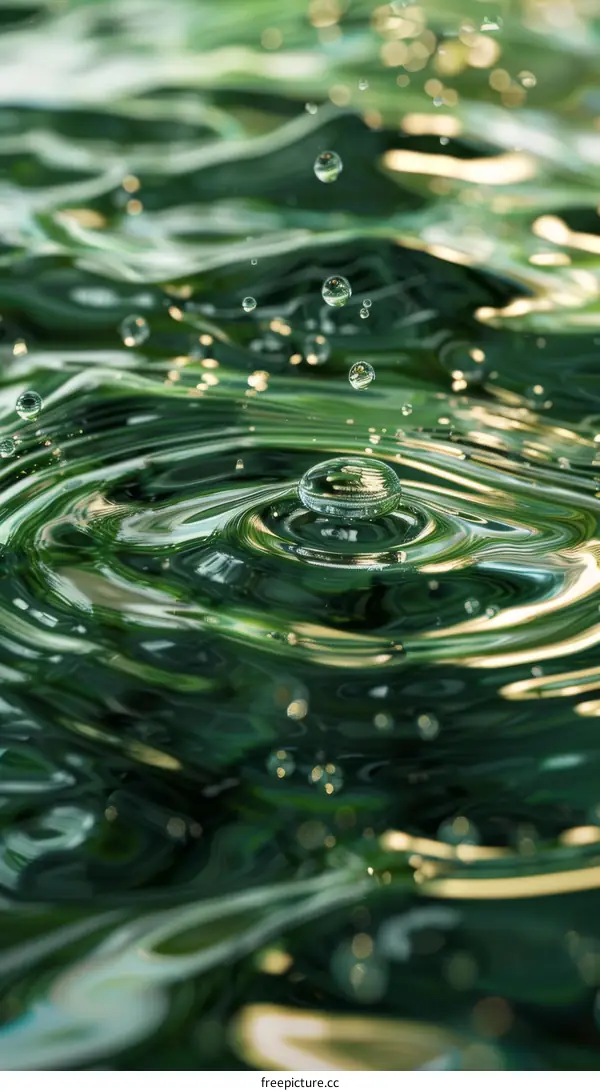 Raindrops Falling on Water Surface Creating Ripples