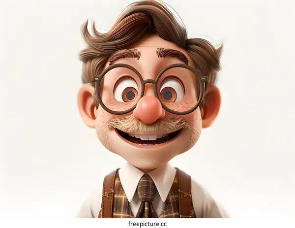 3D rendering of a happy cartoon grandpa
