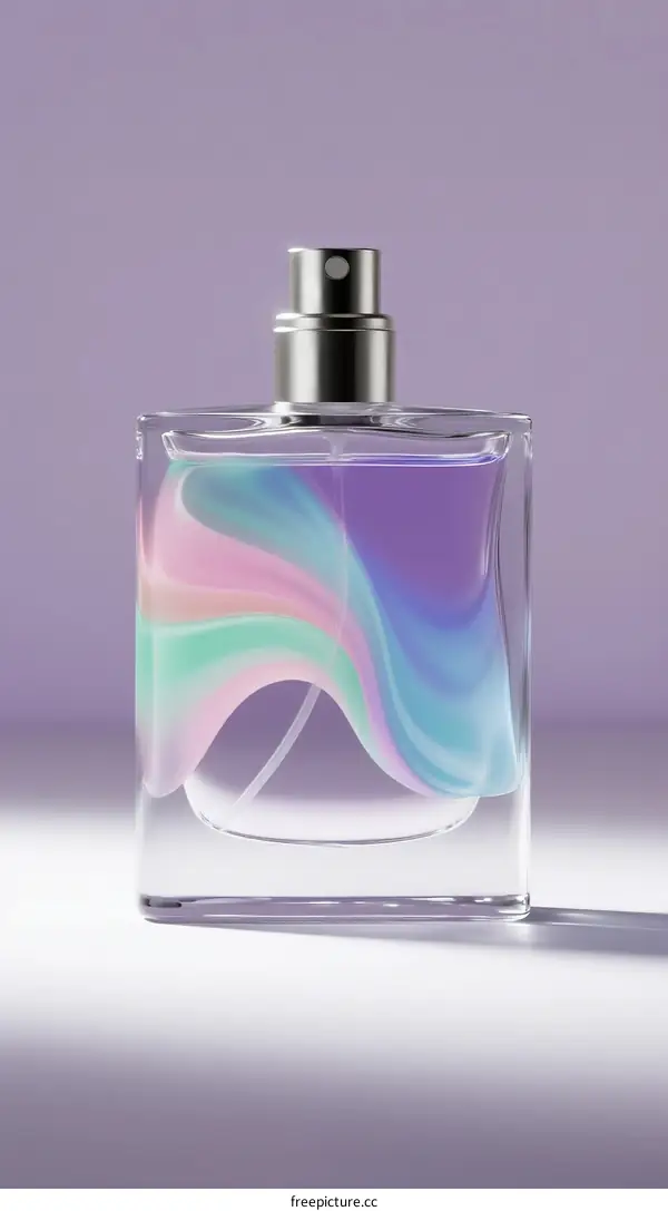 Modern Clear Glass Perfume Bottle with Colorful Swirl Design