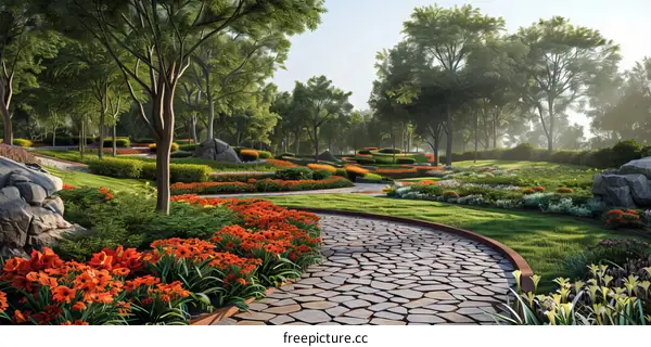 Picturesque Park Pathway Leading to Serenity