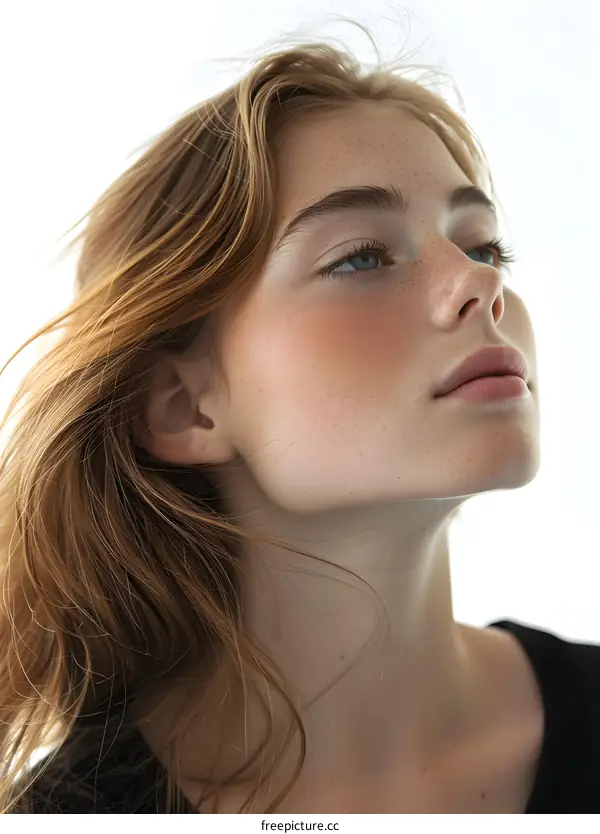 Young woman with freckles and red hair