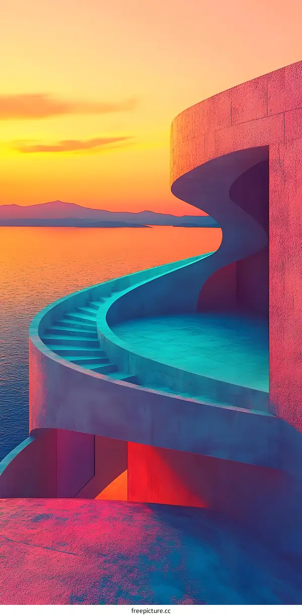 Abstract Architecture with a Sea View at Sunset