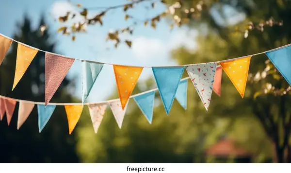 Colorful Party Flags Hanging Outdoors