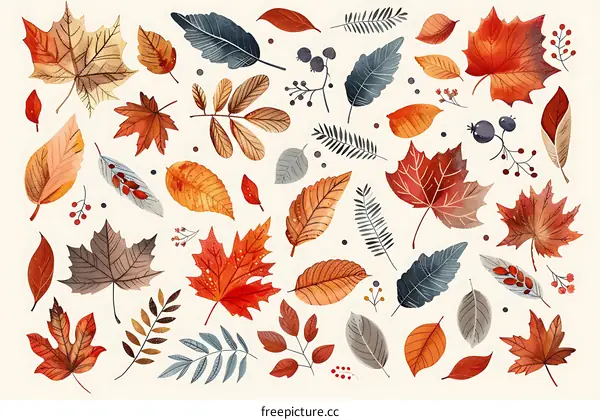 Autumn Leaves Watercolor Illustration Collection
