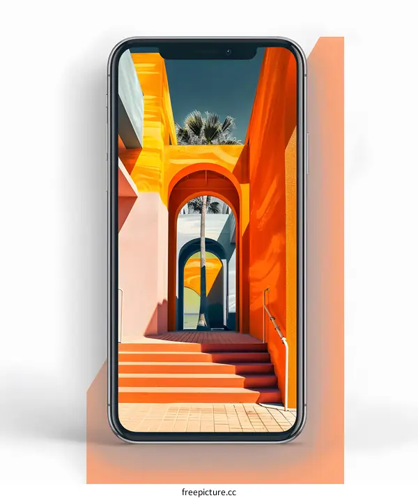 Modern Architecture and Palm Tree on a Phone Screen