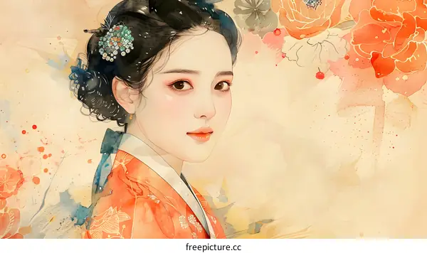 A beautiful Korean woman in traditional dress