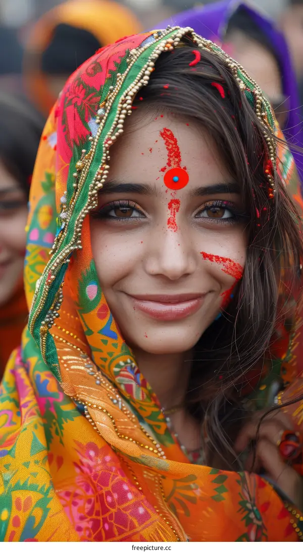 Portrait of a young Indian woman wearing a traditional headscarf