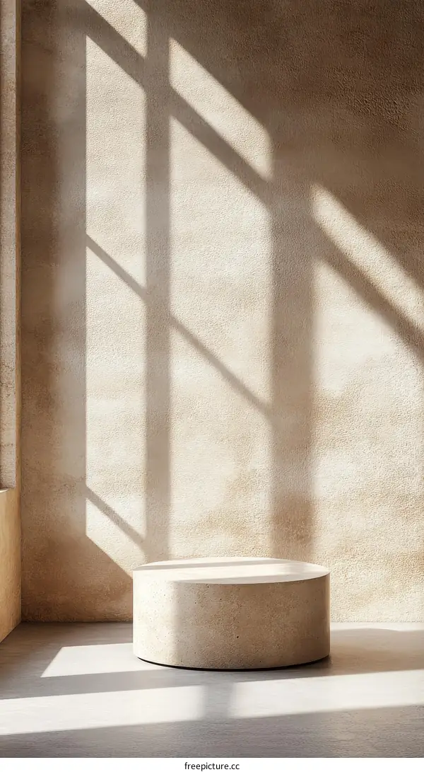 Beige Concrete Cylinder Display Stand in a Minimalist Studio