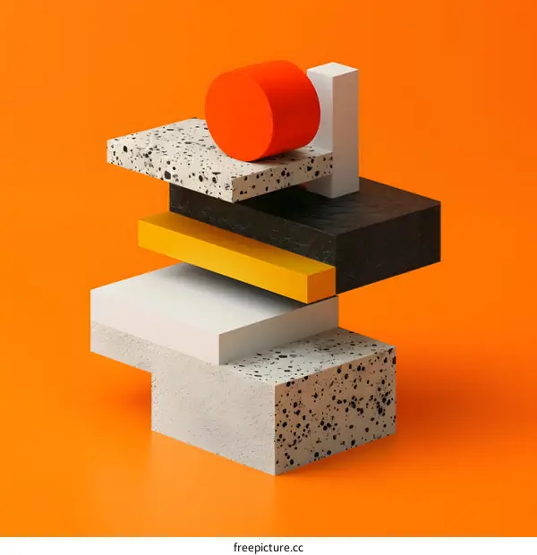 Abstract Geometric Shapes Stacked on Orange Background
