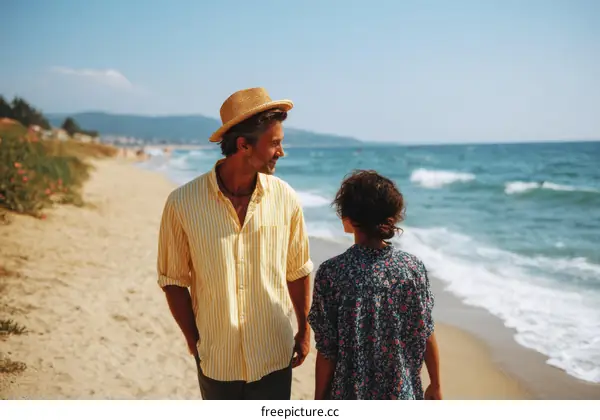 Couple Walking on the Beach at Sunset