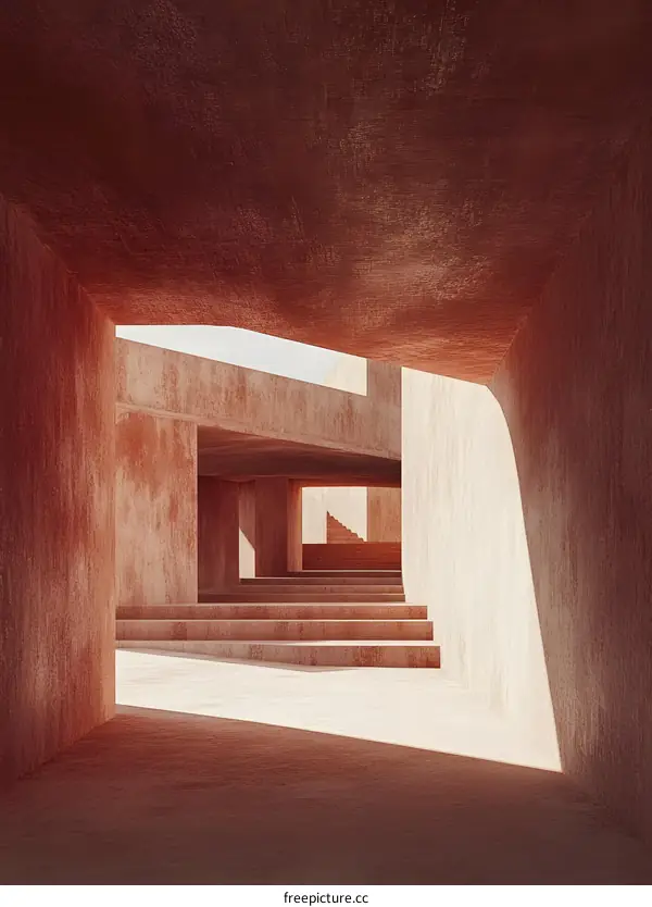 Minimalist Concrete Architecture With Stairs And Sunbeams
