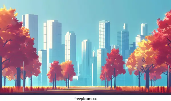 Autumn Trees and City Skyline Illustration