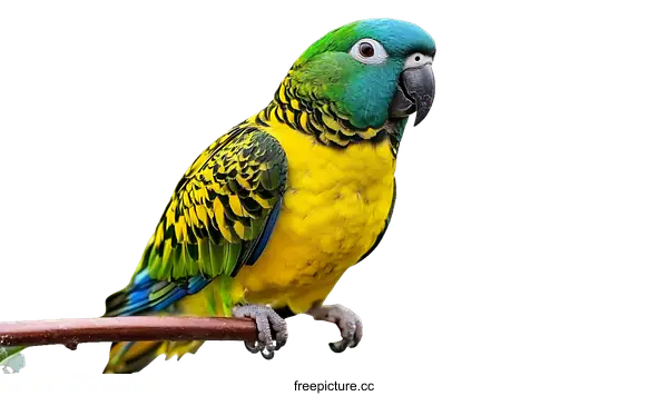 [Transparent Background PNG]Colorful Yellow-Green Parrot on Branch
