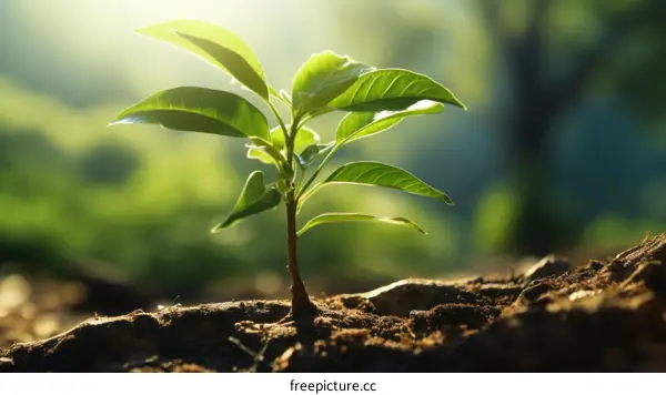Seedling Growing in Soil with Sunlight