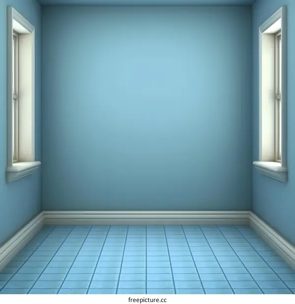 Empty Room Interior Design with Two Windows and Blue Walls