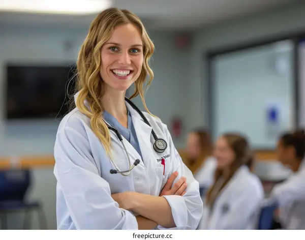 Confident female doctor with arms crossed