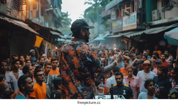 Indian men performing at a street party in Mumbai