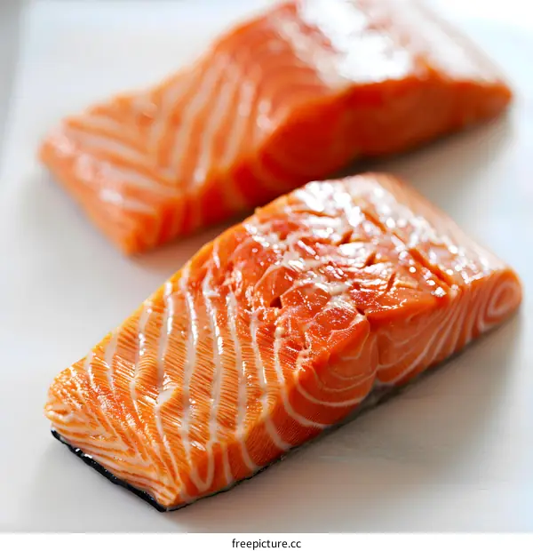 Fresh Salmon Fillets on White Background