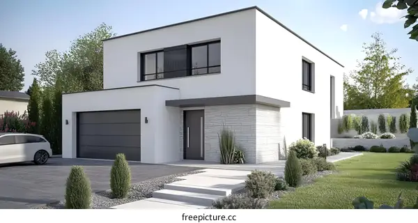 Modern Two Storey House Design with Garage and Garden