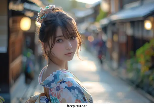 Asian Woman in Traditional Japanese Kimono