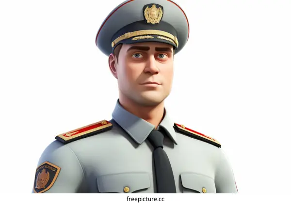 A police officer in uniform with a serious expression on his face