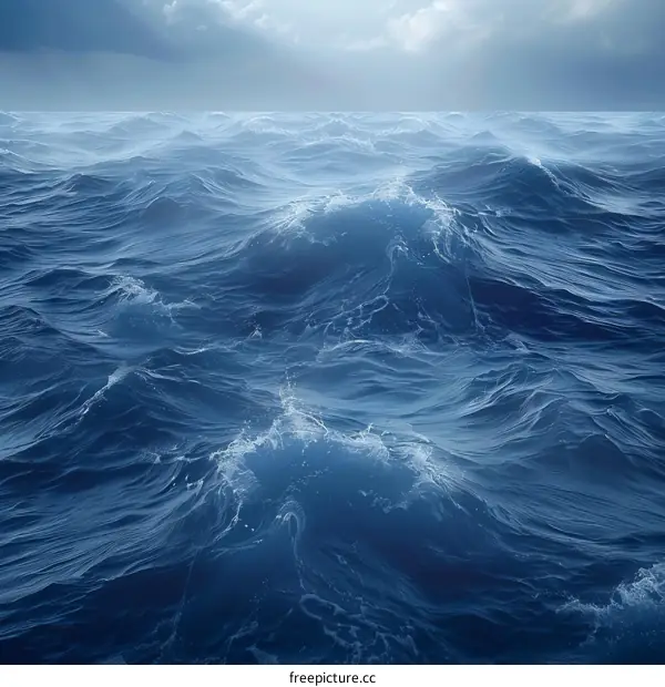 Deep blue ocean with large swells