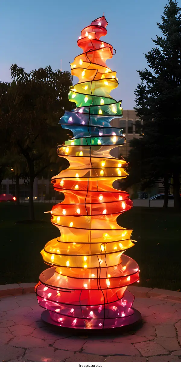 Rainbow Spiral Light Sculpture Installation