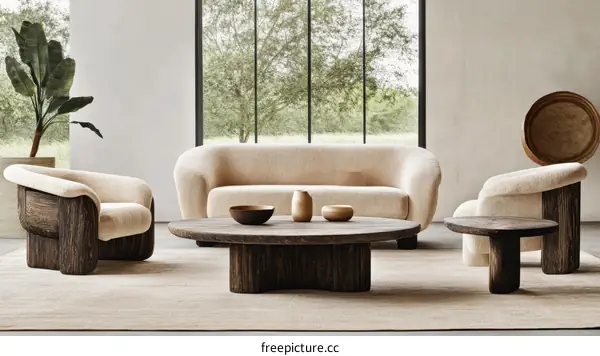 Modern Beige Living Room Furniture Arrangement