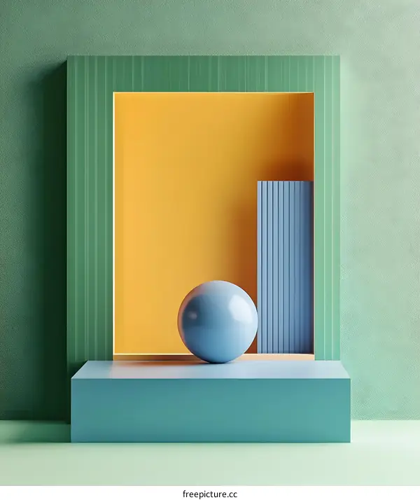 Abstract Green Yellow Blue 3D Geometric Shapes