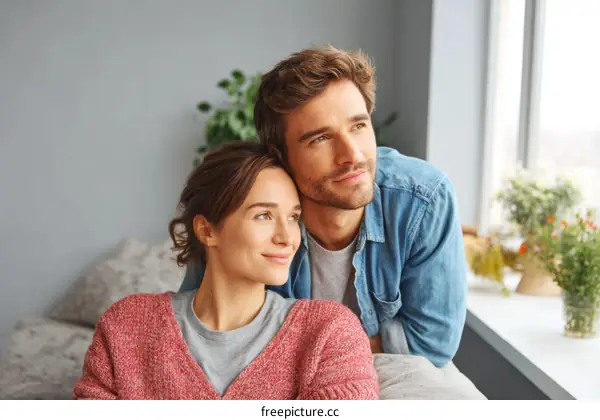 Couple Posing Together in a Cozy Living Room