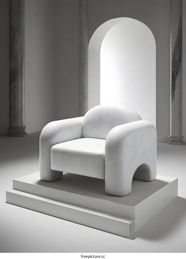 Modern White Marble Chair on Pedestal