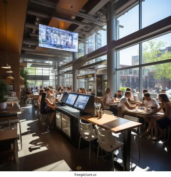 A group of people sitting in a restaurant