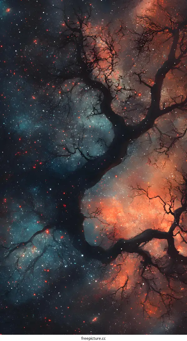 Silhouette of Tree Branches Against a Starry Sky