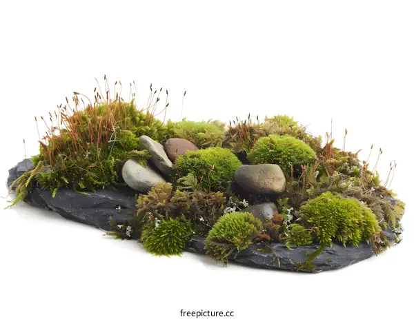 Green Moss and Stones on a Slate Rock