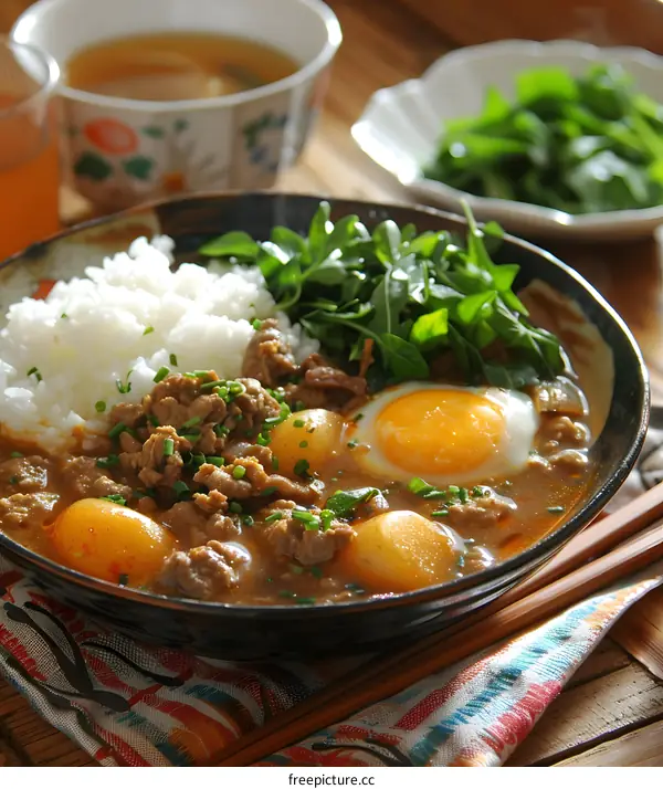 Japanese style curry with rice and egg