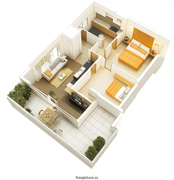 Modern Apartment Floor Plan with Balcony Design