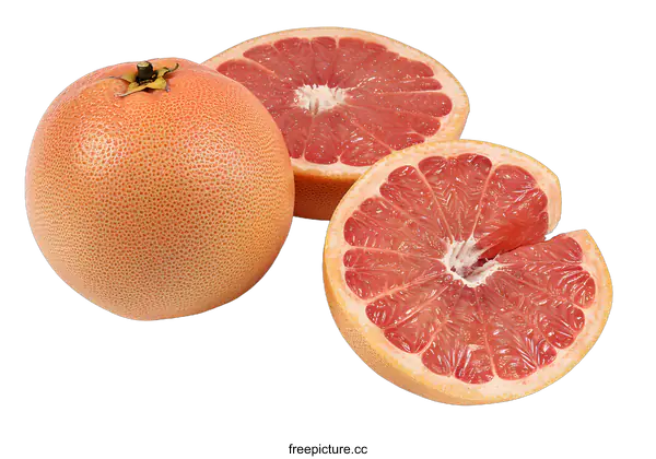 [Transparent Background PNG]Whole and Half Pink Grapefruit on White Background