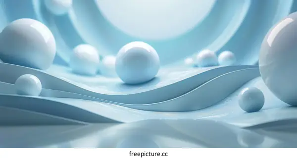 Abstract Landscape with Blue and White Spheres