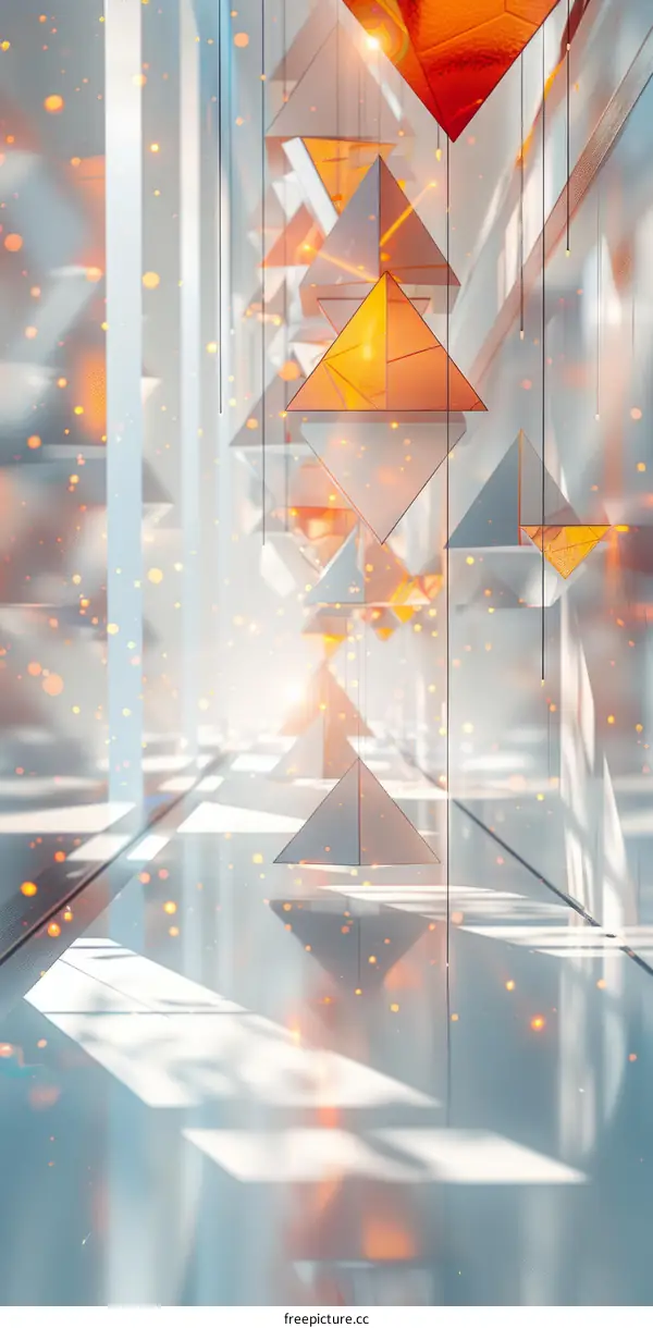 Futuristic Sci-Fi Corridor with Glowing Triangles and Reflective Surfaces